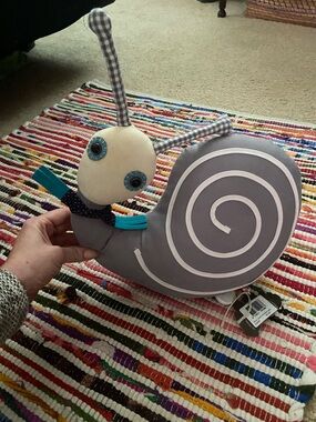 Gray Spiral Snail Plush Pillow with Teal Accents